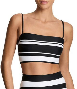 Lauren Ralph Lauren Variegated Stripe Square Neck Longline Bra Bikini Swim Top & Variegated Strip... | Dillard's