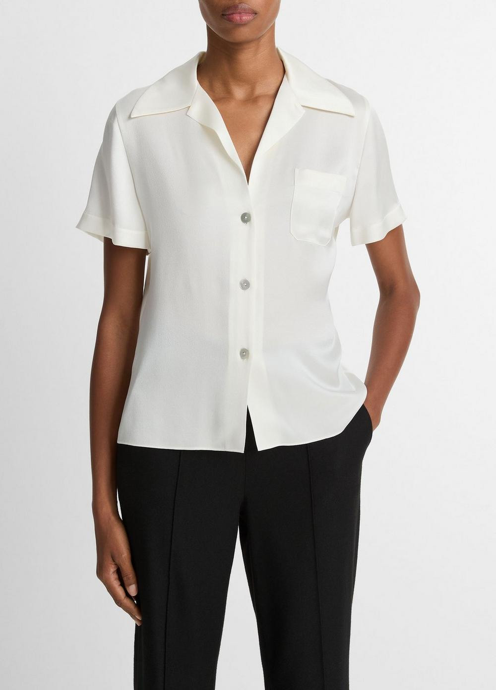 Women's Silk Short-Sleeve Button-Front Shirt, Off White, Size S Vince | Vince LLC