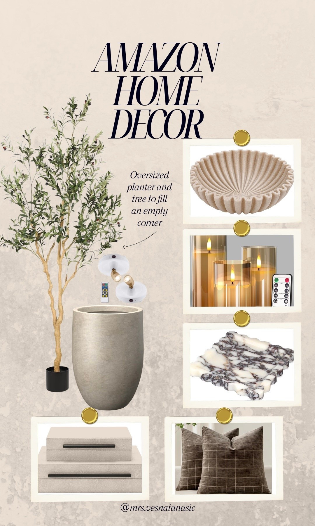 A few of my favorite Amazon home decor finds that make a space feel layered, warm, and intentional. I love mixing sculptural pieces, soft textures, and ambient lighting to create that cozy, collected look. From the oversized olive tree and planter for empty corners to decorative bowls, marble trays, candles, and pillows — these are the little details that instantly elevate a room. Linking everything here.

✨ neutral decor
✨ cozy living room styling
✨ easy Amazon home finds

#LTKHome