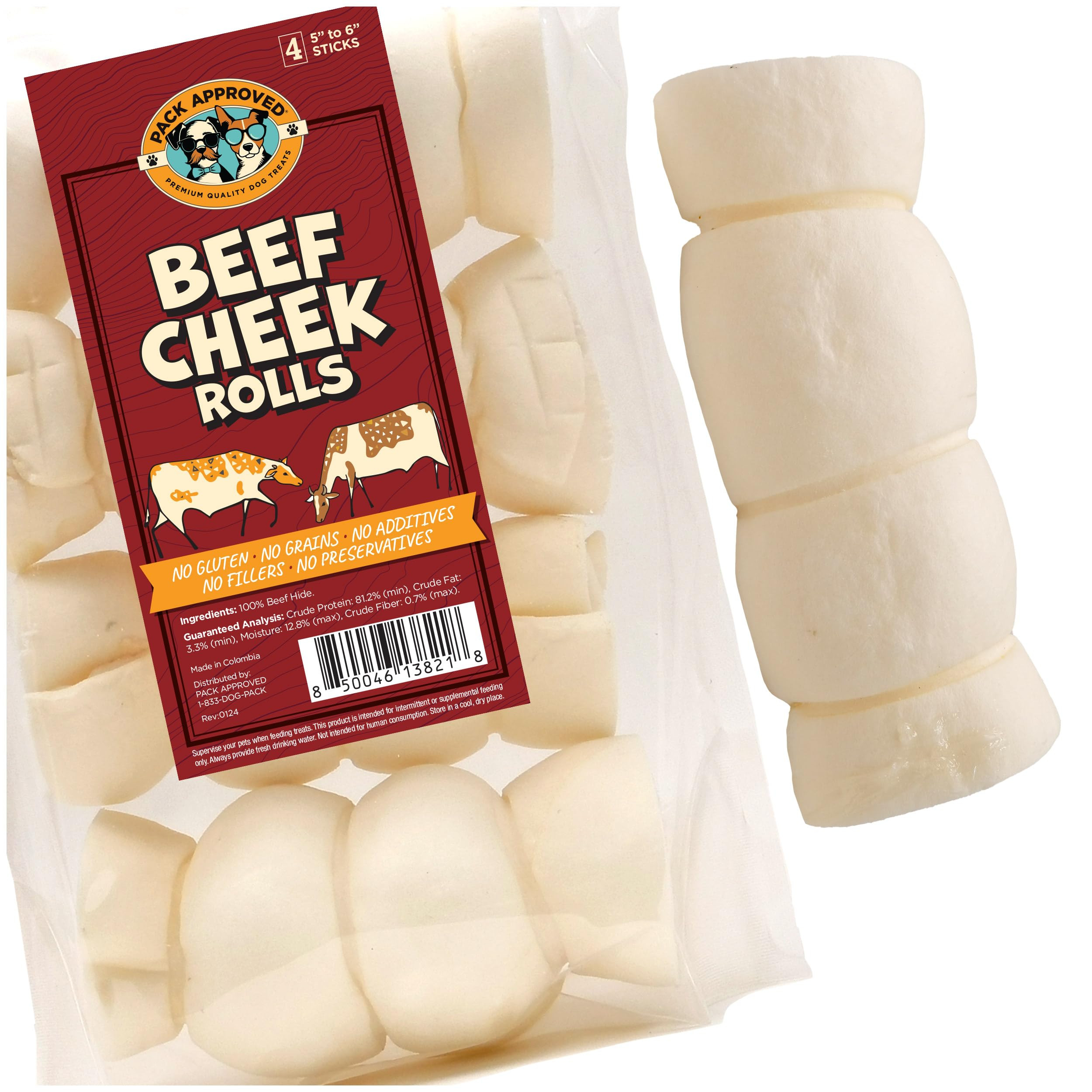 Beef Cheek Rolls for Dogs - Natural & Odor-Free Dog Treats - 5 to 6 Inch Medium Beef Hide Dog Che... | Amazon (US)
