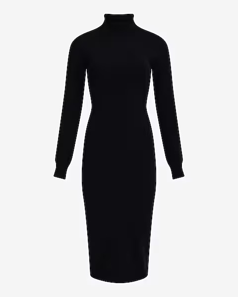Airy Soft Turtleneck Long Sleeve Midi Sweater Dress | Express