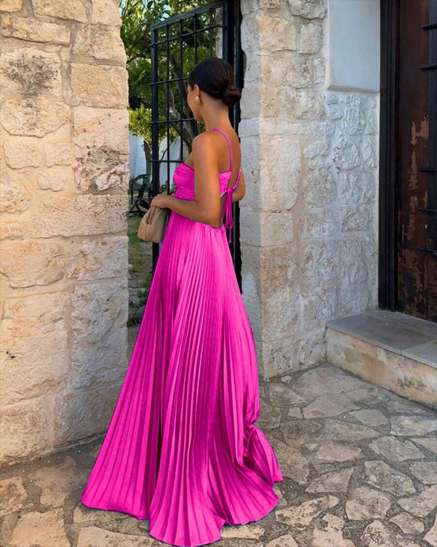 LocalWomen's Maxi Dress Elegant Pleated Halter Neck Sleeveless Vacation Dress | SHEIN