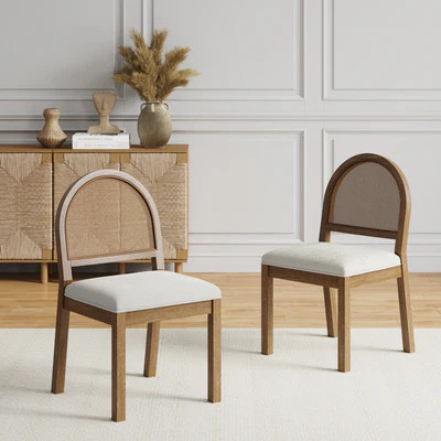 Boucle & Rattan Dining Chairs Light Brown (Set of 4) | Nathan James