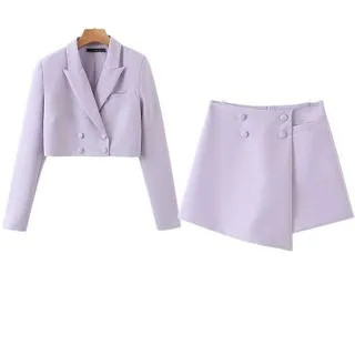 Double-Breasted Cropped Blazer / Skort | YesStyle Global