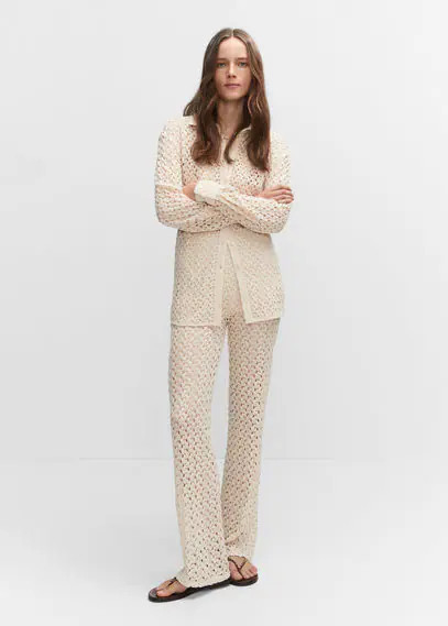 Straight crochet trousers ecru - Woman - XS - MANGO | MANGO (UK)