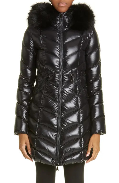 Moncler Fulmarre Quilted Down Coat with Faux Fur Trim in Black at Nordstrom, Size 4 | Nordstrom