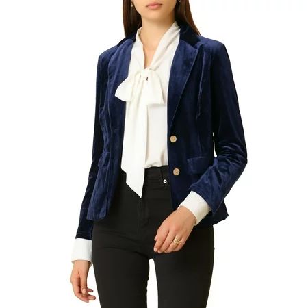 Allegra K Women s Vintage Notched Lapel Button Front Office Velvet Blazer Jacket | Walmart (US)