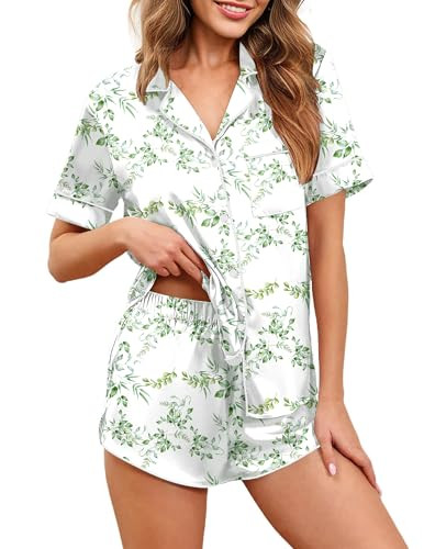 Ekouaer Womens Silk Satin Pajamas Set Short Sleeve Sleepwear Button Down Loungewear 2 Piece Pjs S... | Amazon (US)