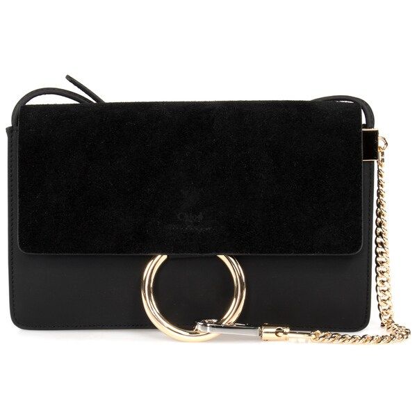 Chloe Faye Shoulder Bag in Black Smooth/Suede Calfskin w/ Pale Gold Hardware size Small (As Is Item) | Bed Bath & Beyond