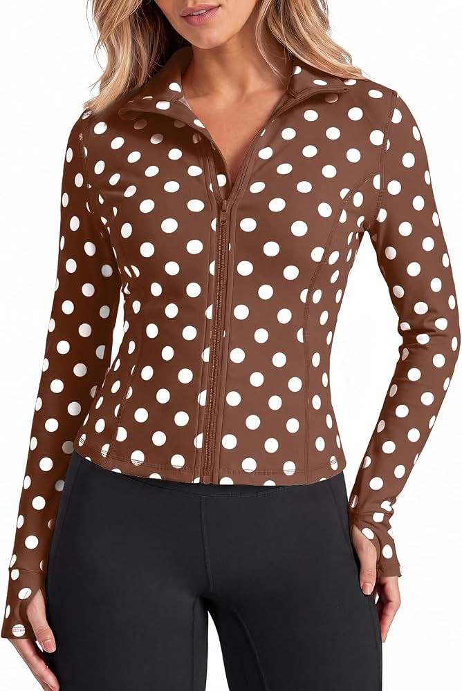 Womens Zip Up Workout Jackets Polka Dot Yoga Athletic Cropped Tops | Amazon (US)