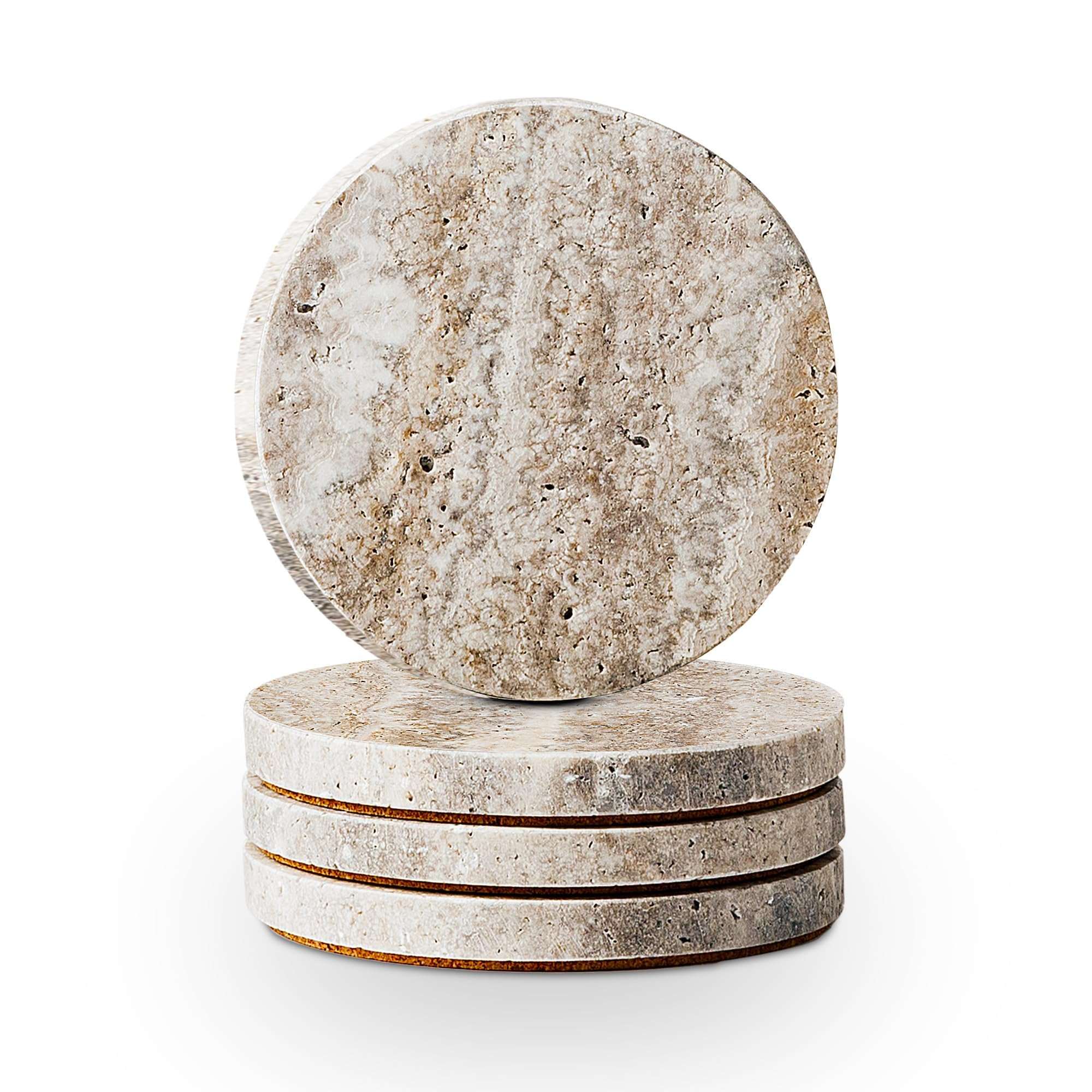 WORHE Marble Coaster for Drinks 4" Diameter Set of 4 Round Travertine Coasters for Home Decor Off... | Amazon (US)