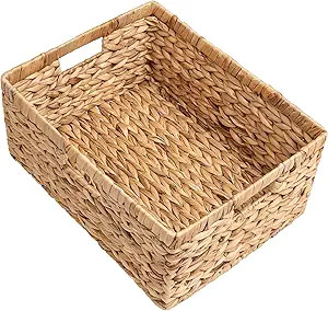 StorageWorks Jumbo Rectangular Wicker Basket, Water Hyacinth Storage Basket with Built-in Handles... | Amazon (US)