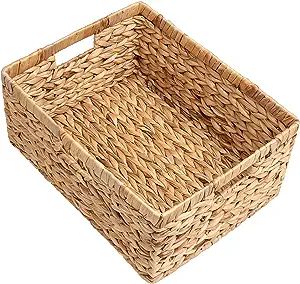 StorageWorks Jumbo Rectangular Wicker Basket, Water Hyacinth Storage Basket with Built-in Handles... | Amazon (US)