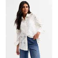 Women's White Broderie Anglaise Long Sleeve Shirt New Look | New Look (UK)