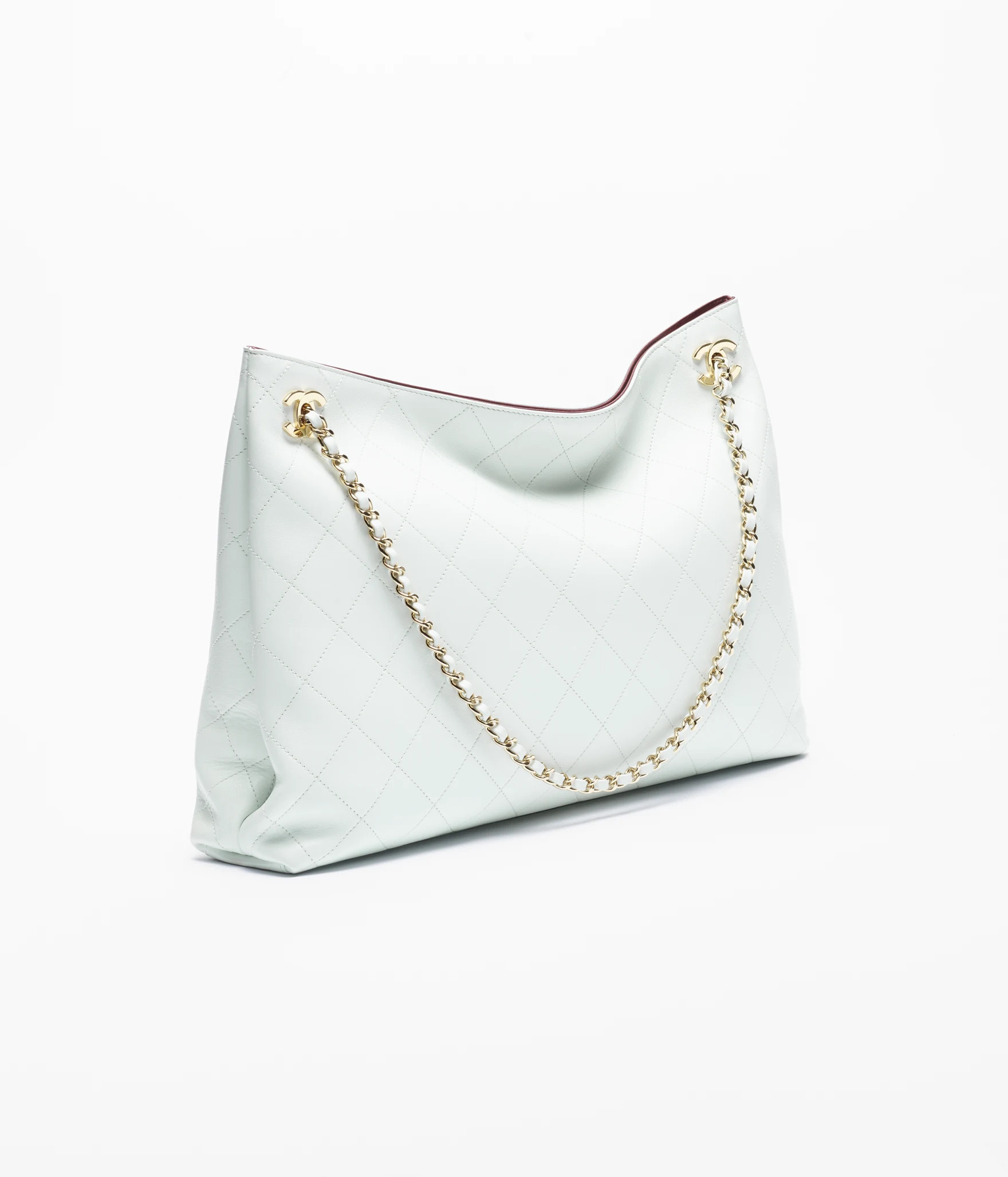 Shopping bag, Lambskin & gold-tone metal, light blue \u2014 Fashion | CHANEL | Chanel, Inc. (US)