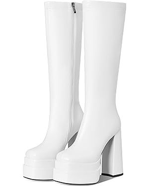 VOMIRA Platform Boots for Women Square Toe Chunky High Heels Platform GoGo Boots Side Zipper Stre... | Amazon (US)