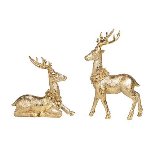 Roccadecor 2pcs Gold Reindeer Decor, Christmas Deer Figurines Tabletop Home Decorations Indoor | Amazon (US)