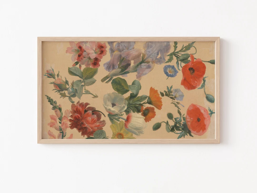 Frame TV Art File, Frame TV Art, Vintage Oil Painting, Flower Study Painting, Neutral, Farmhouse,... | Etsy (US)