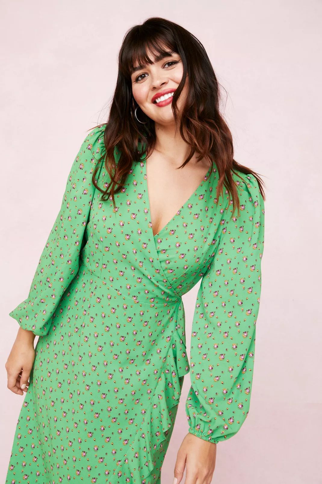 Plus Size Floral Long Sleeve Wrap Dress | Nasty Gal (US)