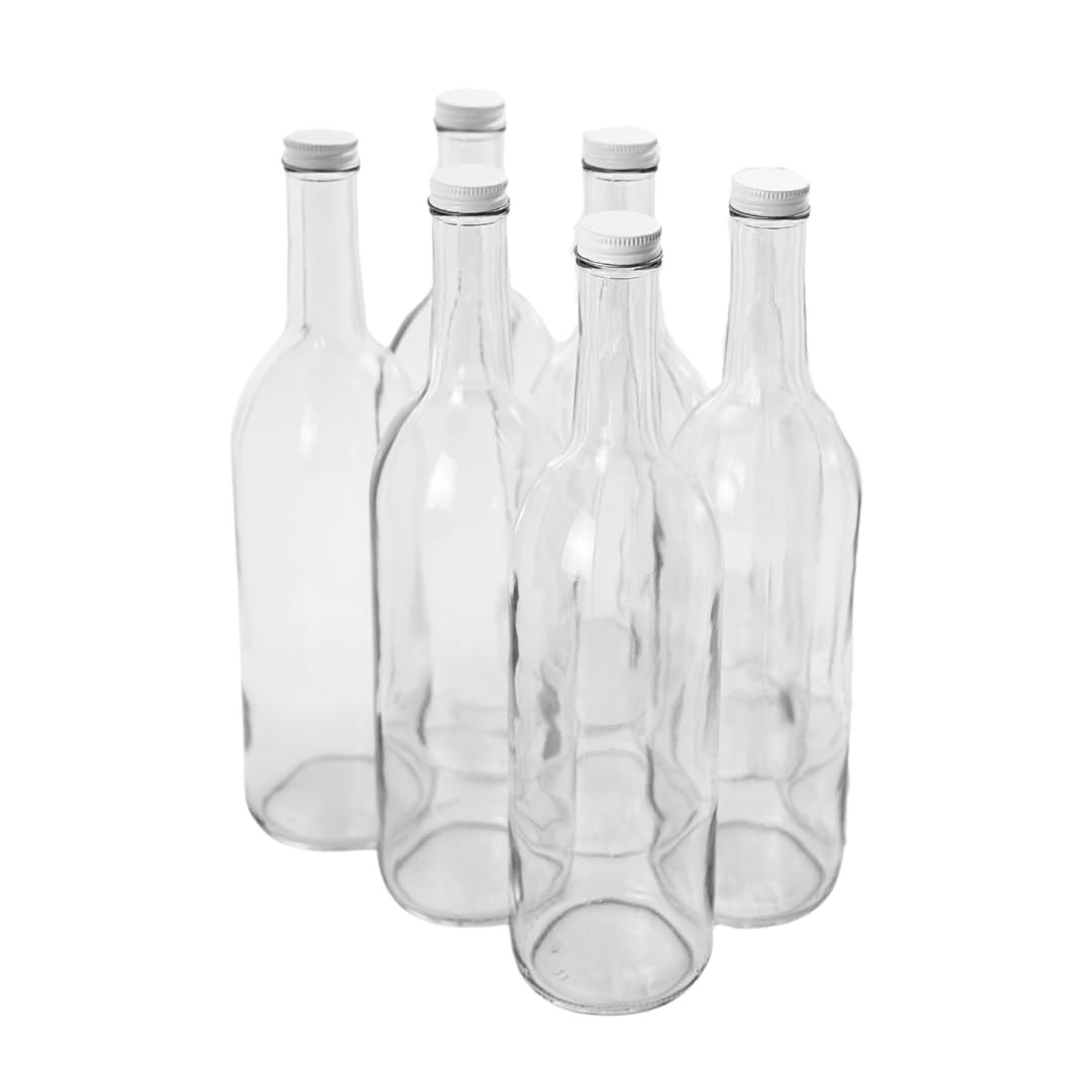 FastRack 750 ml Clear Bordeaux Wine Bottles (Pack of 6) with 6 Whiite METAL Caps | W5 Flint Flat-... | Amazon (US)