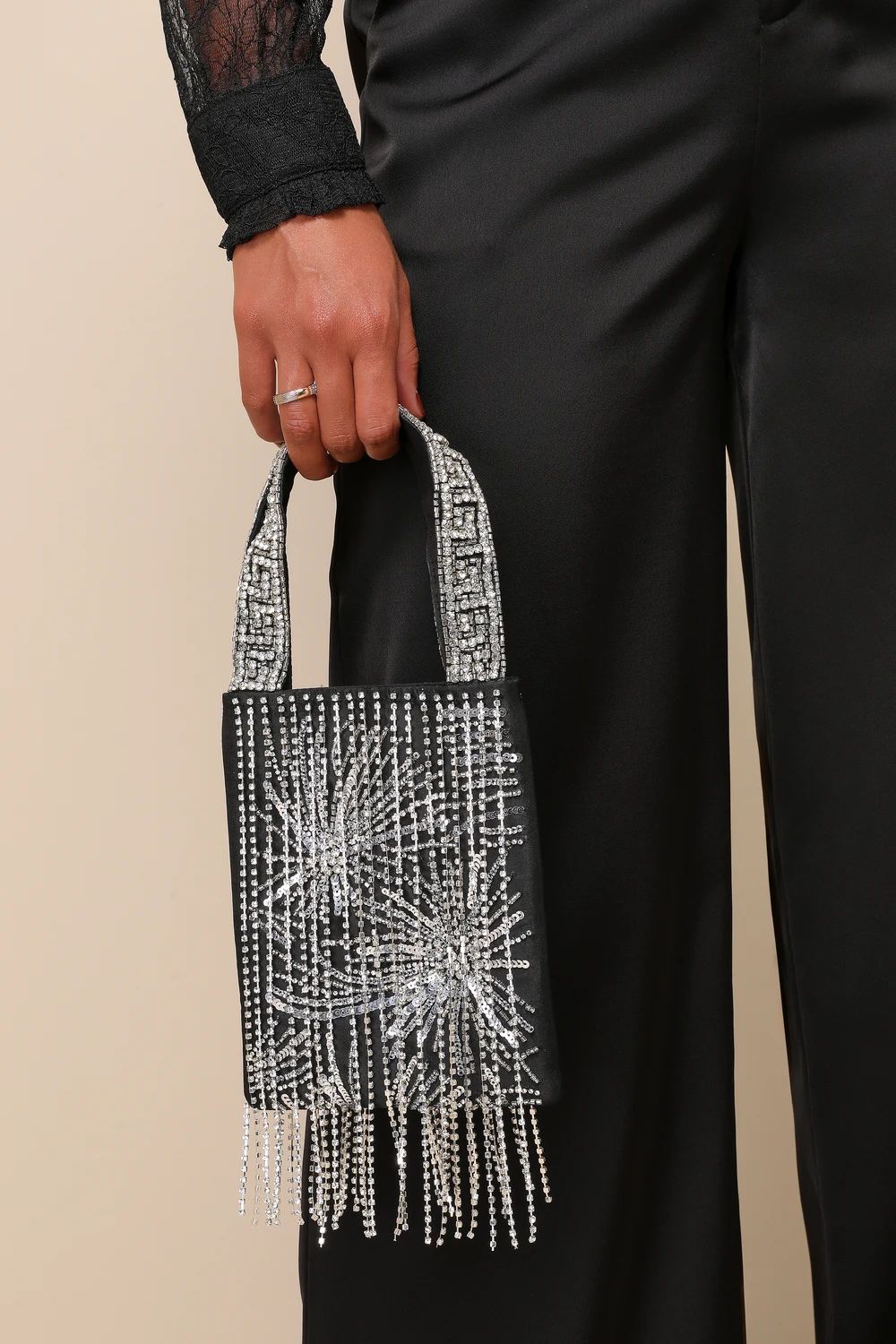 Glittering Theme Black Rhinestone Beaded Sequin Fringe Bag | Lulus