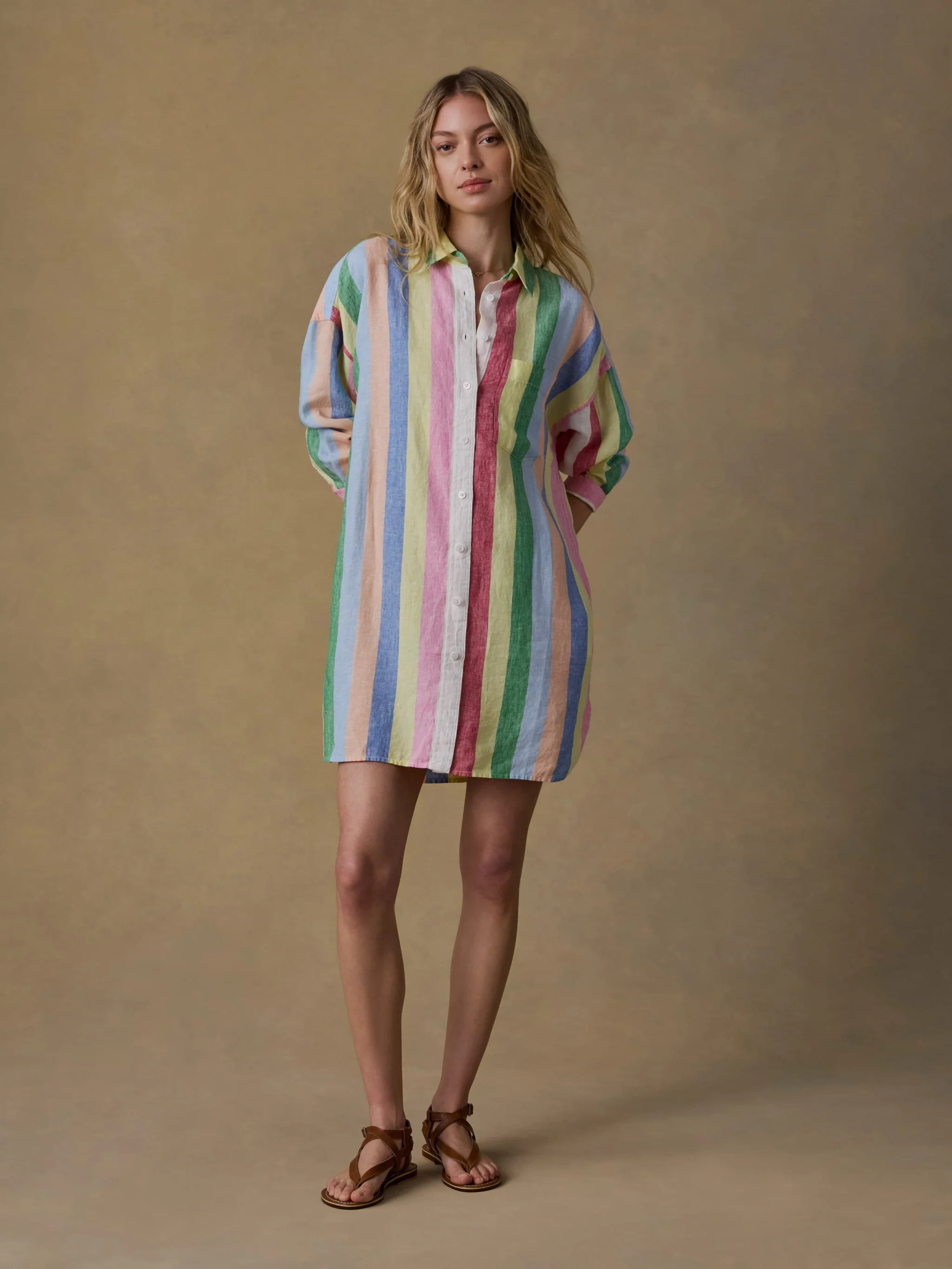 Laguna Linen Mini Shirtdress - Sunbeam Stripe | Faherty