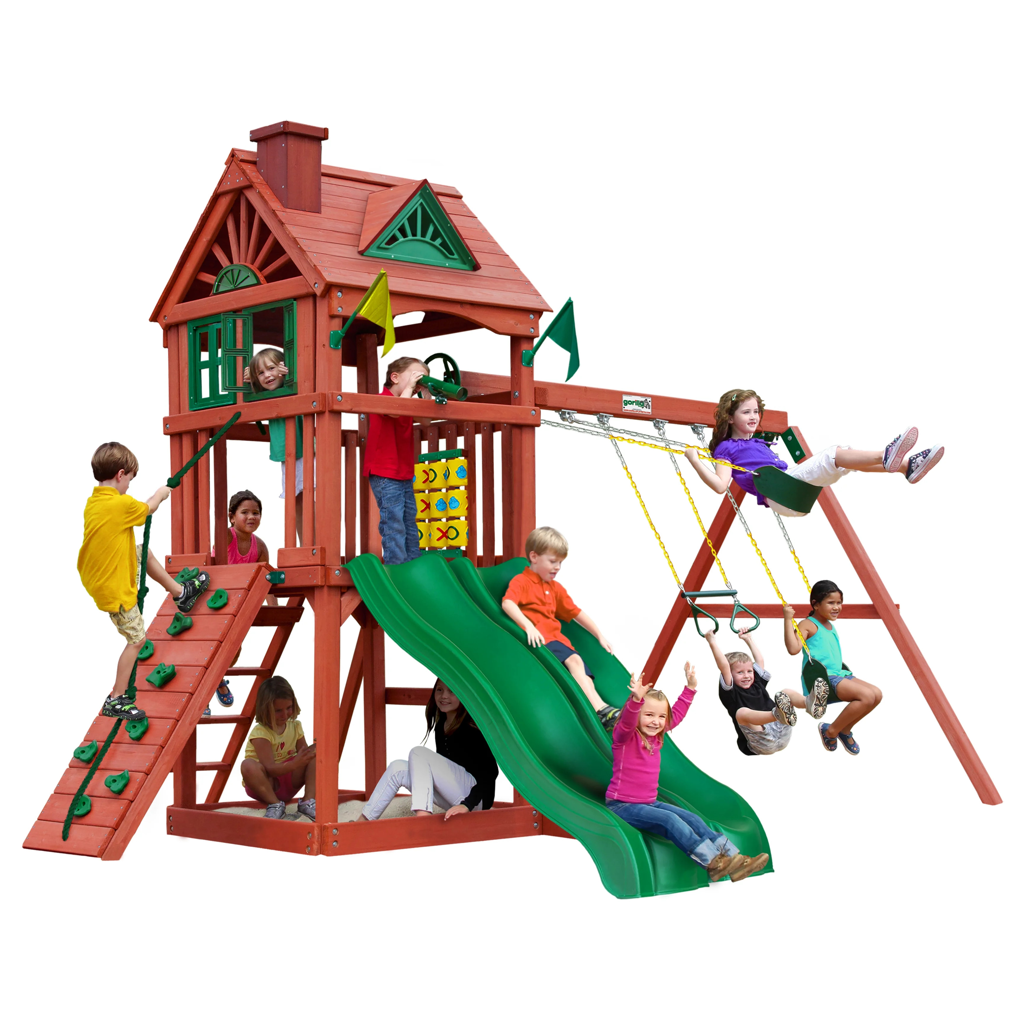 Gorilla Playsets Double Down II Wooden Swing Set with 2 Slides, Built-in Sandbox Area, and Access... | Walmart (US)