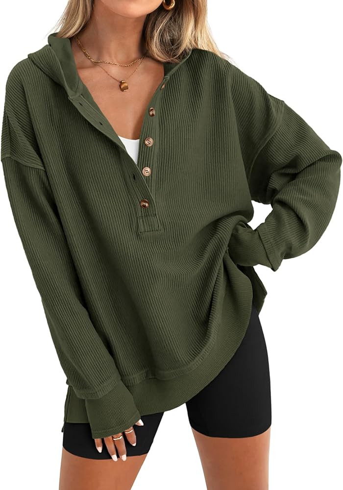 PRETTYGARDEN Womens Oversized Sweatshirt Button Down Hoodie | Amazon (US)