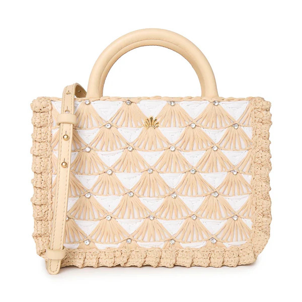 IVORY NATURAL MAYA CRYSTAL FAN RAFFIA MINI TOTE | LELE SADOUGHI