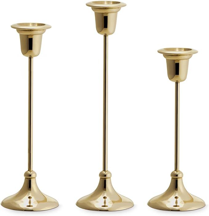 LampLust Gold Candle Holders Taper Candle Holder, Set of 3 Brass Candlestick Holders, Mixed Heigh... | Amazon (US)