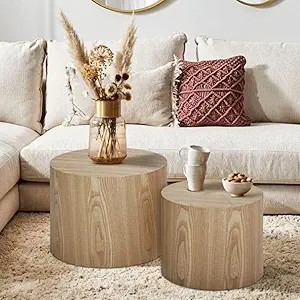 WILLIAMSPACE Nesting Coffee Table Set of 2, Round Wooden Coffee Tables Modern Circle Table for Sm... | Amazon (US)