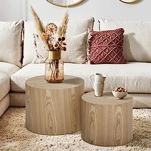 WILLIAMSPACE Nesting Coffee Table Set of 2, Round Wooden Coffee Tables Modern Circle Table for Sm... | Amazon (US)