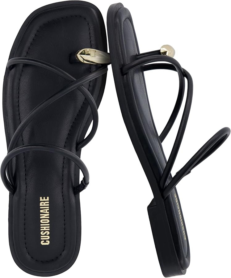 CUSHIONAIRE Venue Women’s Strappy Toe-Loop Slide Sandals with Gold-Tone Accent & Memory Foam Co... | Amazon (US)