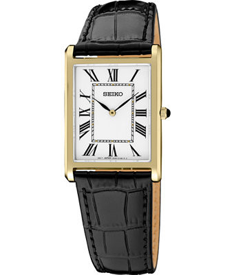 Men's Gold Leather Strap Watch, 27.2mm | Macy's