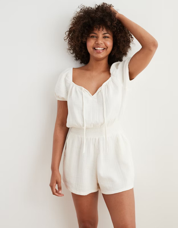 Aerie Puff Sleeve Romper | American Eagle Outfitters (US & CA)
