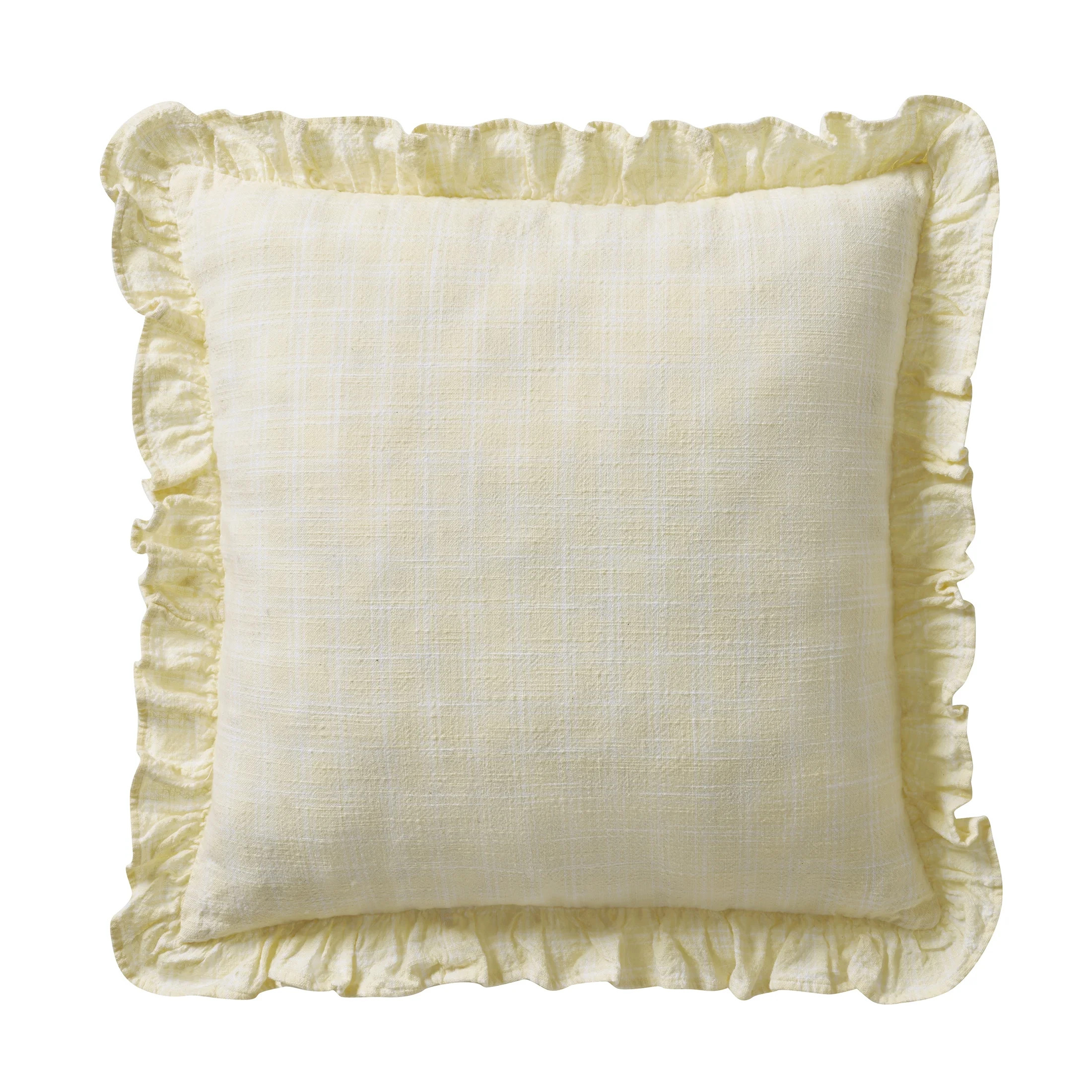 My Texas House 18" x 18" Yellow Ruffle Plaid Cotton Decorative Pillow | Walmart (US)
