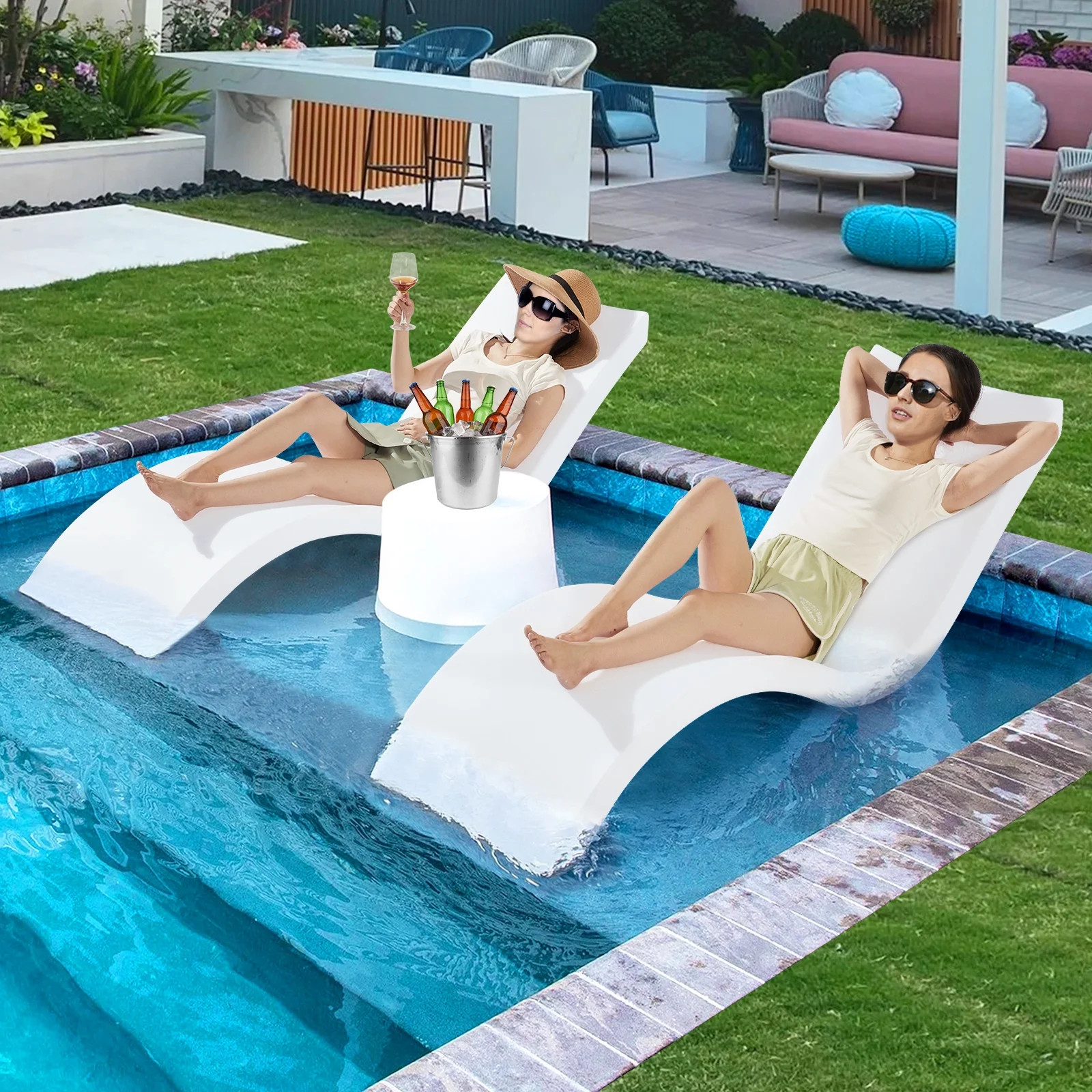 SKYSHALO 2 PCS in-Pool Lounge Chairs Chaise Lounger Inside Sun Shelf Lounger Pool - Walmart.com | Walmart (US)