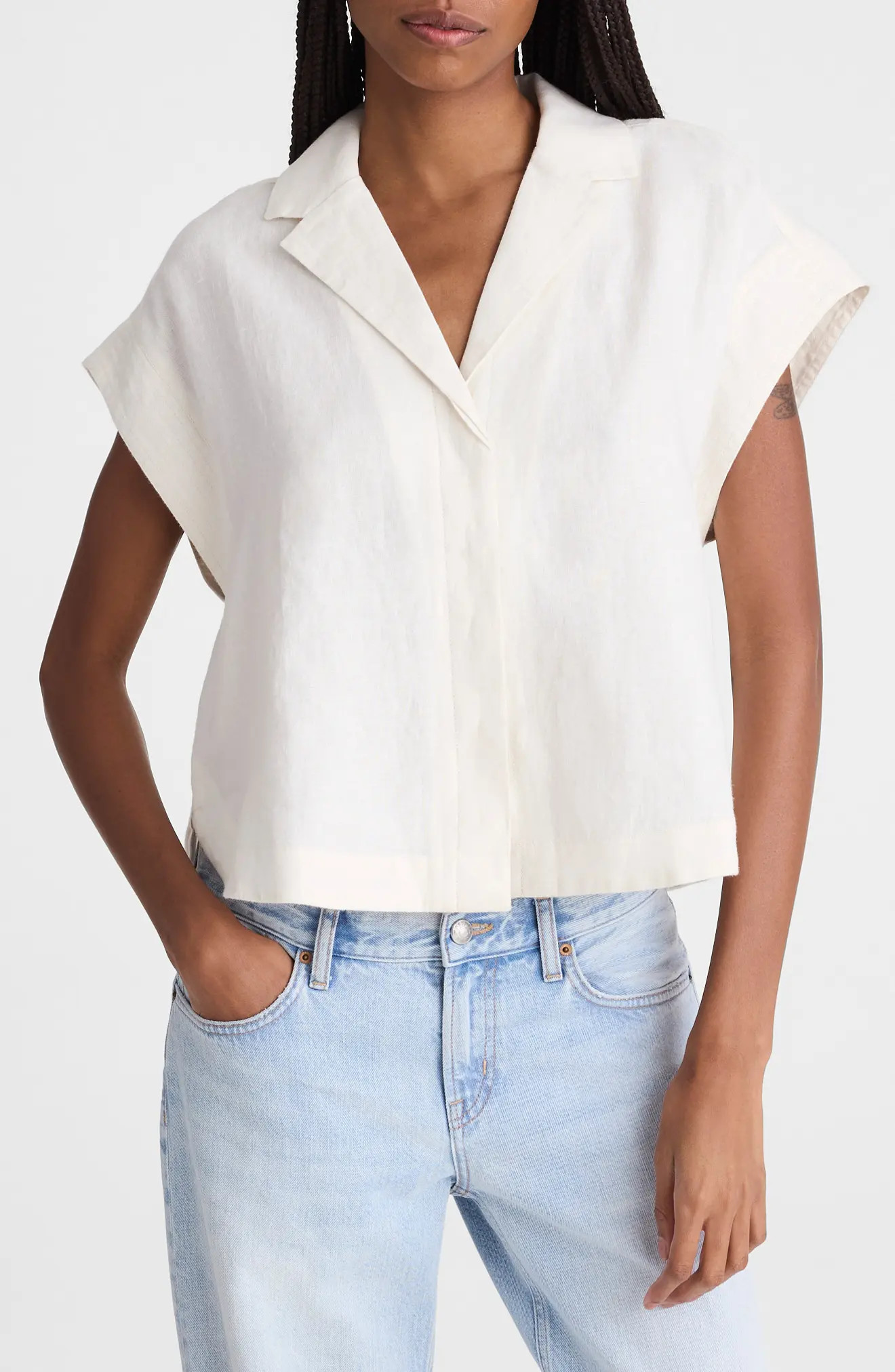 Notch Collar Linen Popover Shirt (Women) | Nordstrom | Nordstrom