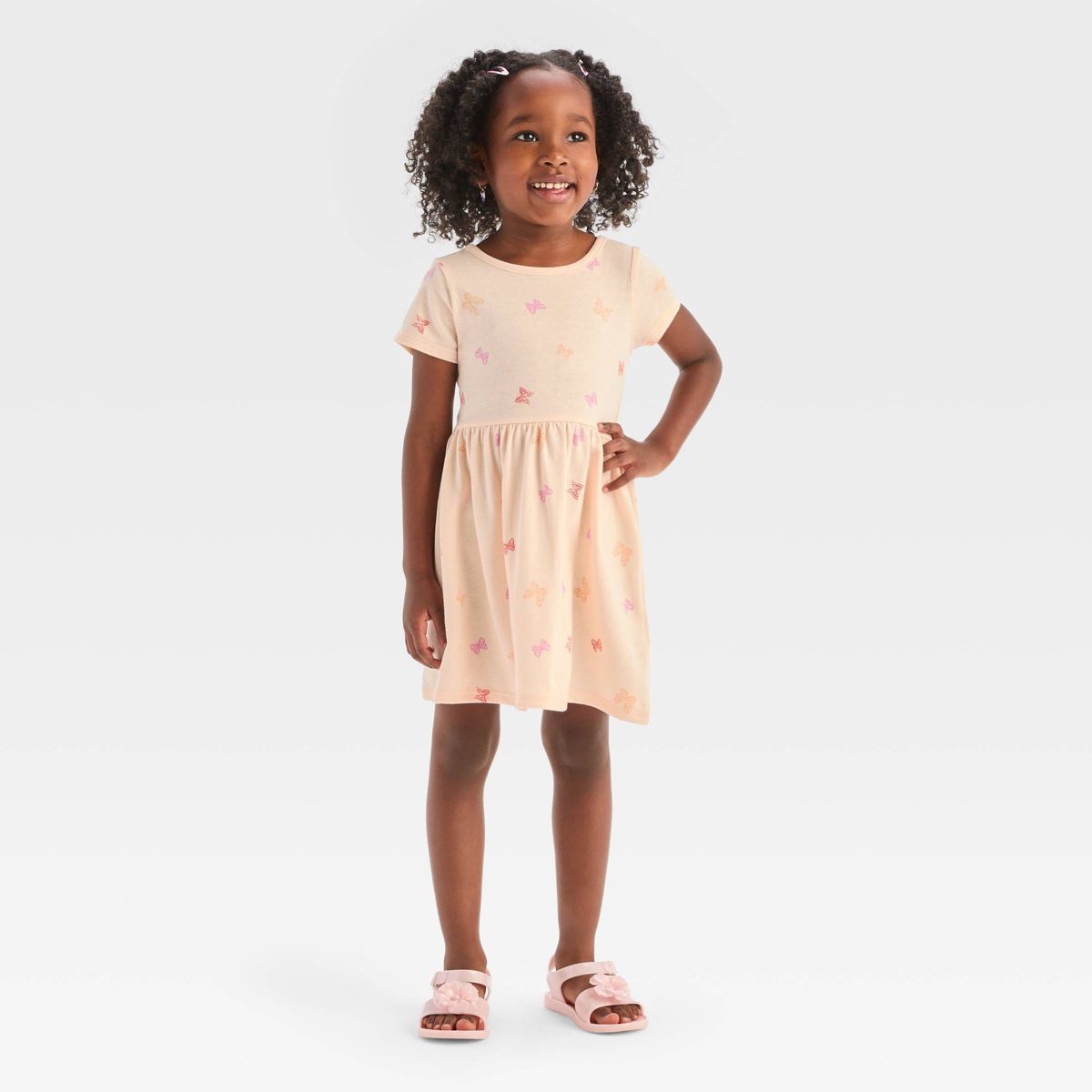 Toddler Girls' Butterfly Short Sleeve Dress - Cat & Jack™ Peach Orange | Target