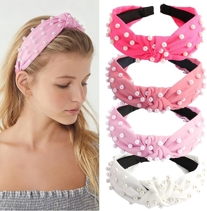 TODDER Headbands for Women Girls 4 Pack Pearl Knotted Headband for Women Top Knot Head Bands for ... | Amazon (US)
