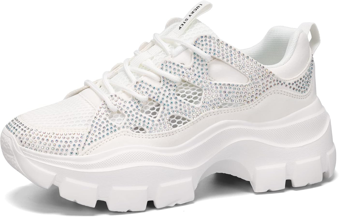 LUCKY STEP Women Chunky Platform Dad Colorblock White Neon Green Fuchsia Hologram Silver Casual L... | Amazon (US)