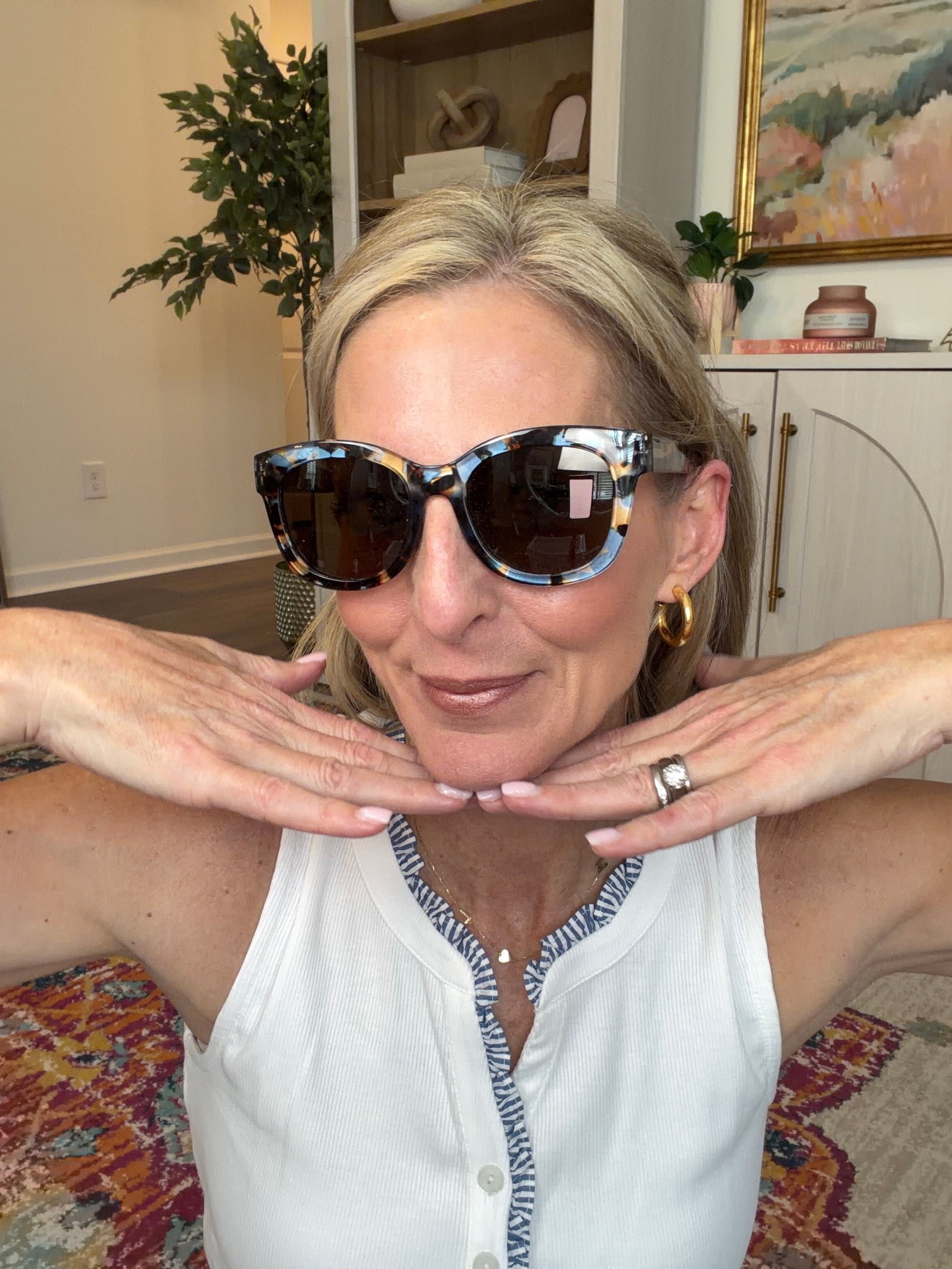 Found the sunglasses your summer wardrobe has been waiting for on Amazon. The Center Stage Sun in Blue Quartz is bold in the best way and so flattering on. It gives effortless beach vacation energy with every outfit. All lightweight, polarized, and the kind of sunnies people stop to ask about.