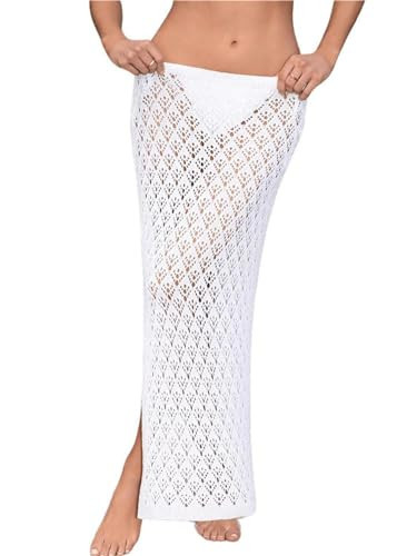 GORGLITTER Women's Crochet Cover Up Skirt Hollow Out Split Maxi Beach Cover ups White Small | Amazon (US)