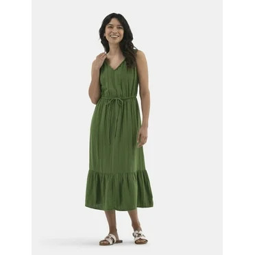Time And Tru Women's Sleeveless Tiered Midi Dress, Sizes XS-XXXL | Walmart (US)
