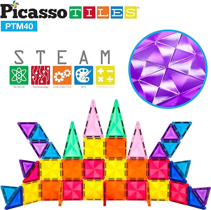 PicassoTiles 40 Piece Magnetic Building Block Mini Diamond Series Travel Size On-The-Go Magnet Co... | Amazon (US)