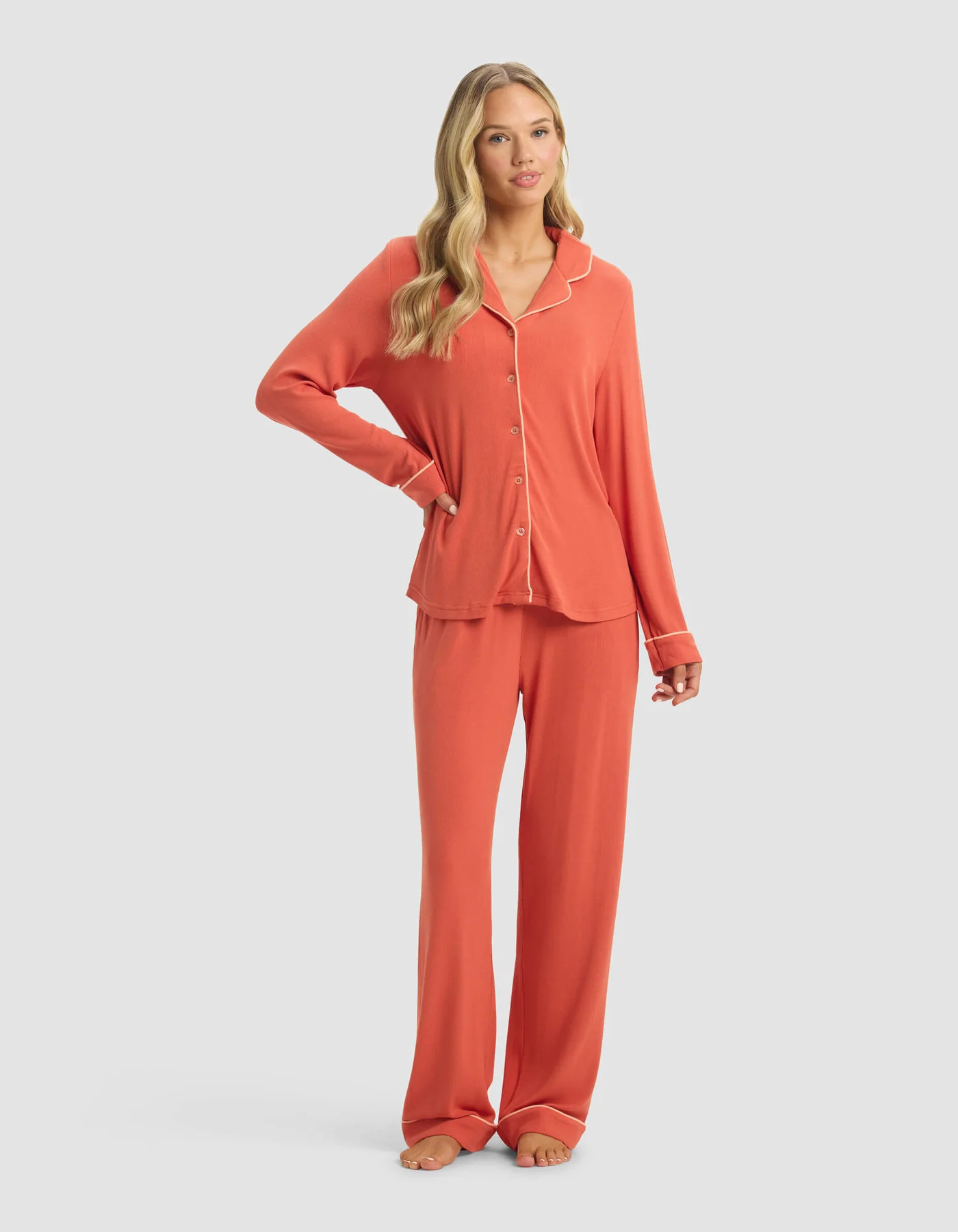 Women's Bamboo Rib-Knit Classic Long Sleeve Pajama Set - Last Chance | Cozy Earth