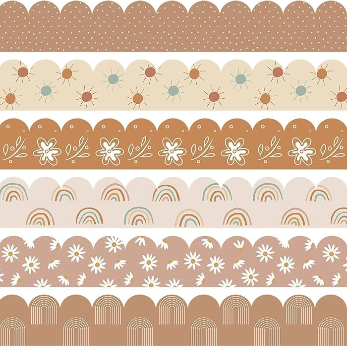 84Ft Boho Bulletin Board Borders, Boho Classroom Decorations, Retro Floral Daisy Sun Rainbow Dot ... | Amazon (US)