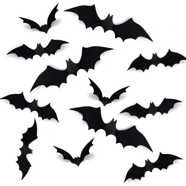 Halloween Bats Wall Decor, 44 Pcs 3D Bat Halloween Decoration Stickers 4 Size Waterproof Black Sp... | Walmart (US)