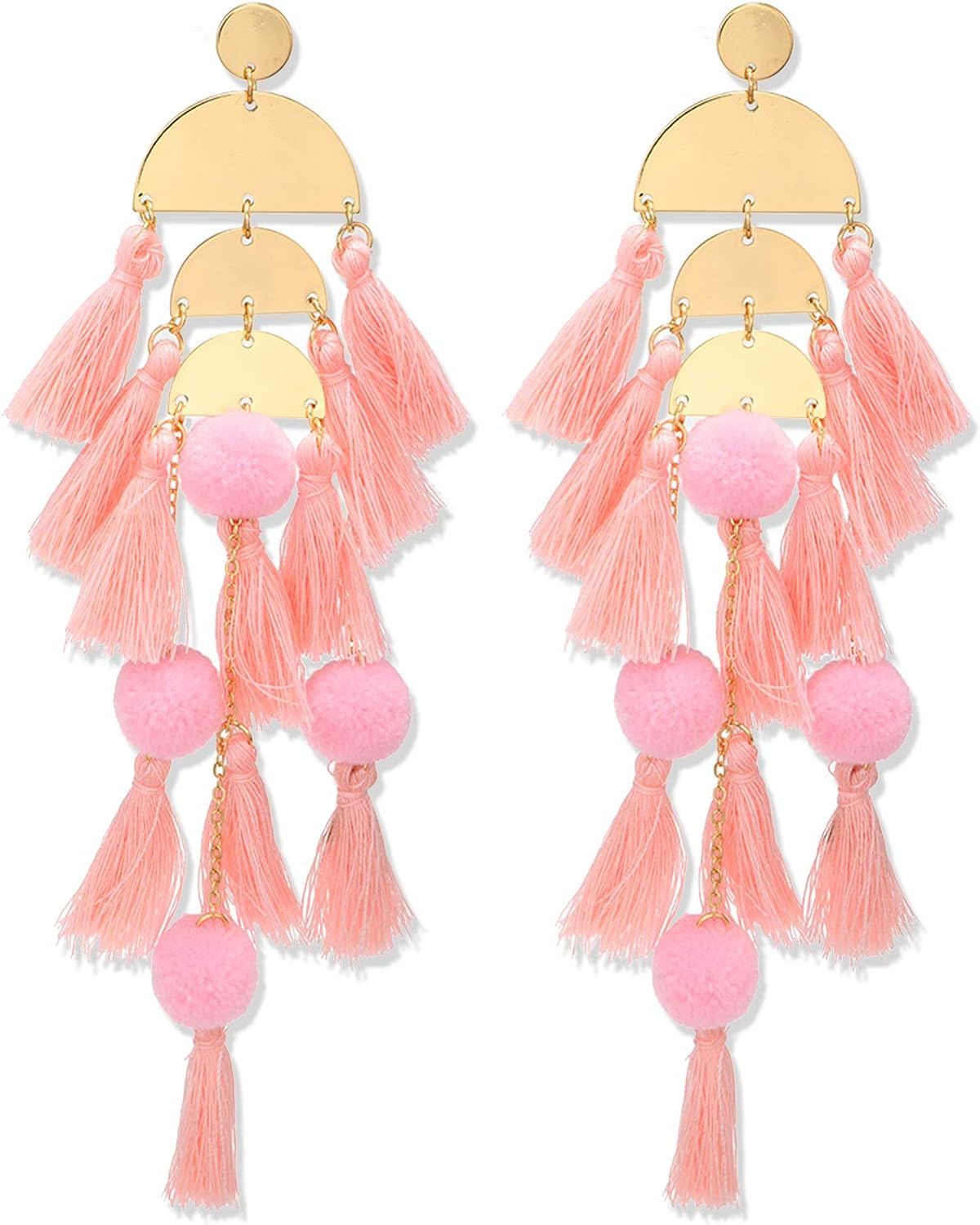 Long Tassel Earrings Statement Fringe Drop Bohemian Earrings Big Dangle for Women Fashion | Amazon (US)