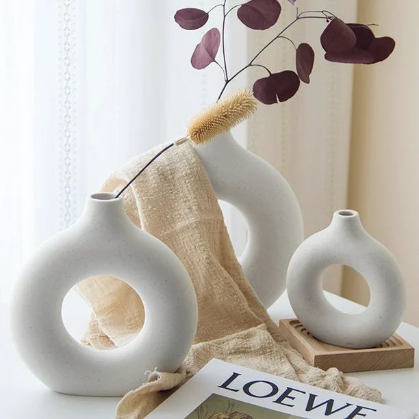 Ceramic Donut Vase, Doughtnut Vase flat stand, Nordic Style HandMade Vase for Dry Flowers Home De... | Walmart (US)